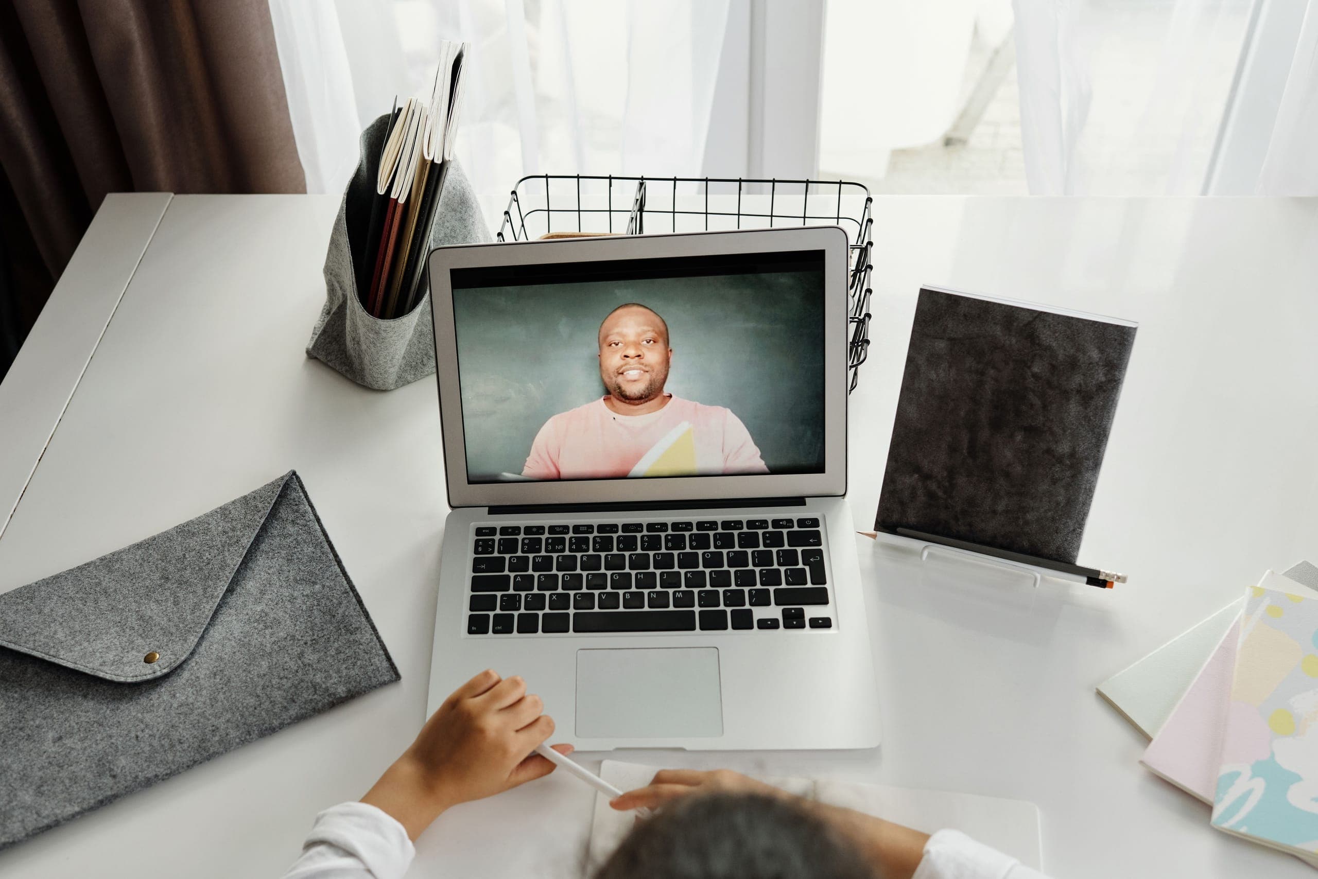 Content creator desk and video editing workspace